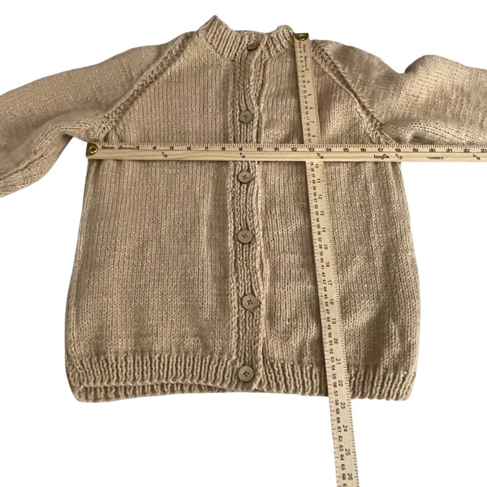 Hand Knitted Cardigan Sweater Beige Button Up Long Sleeve Cozy Knit Top - Picture 3 of 3